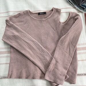 Olivaceous Tan Ribbed Cutout Sweater